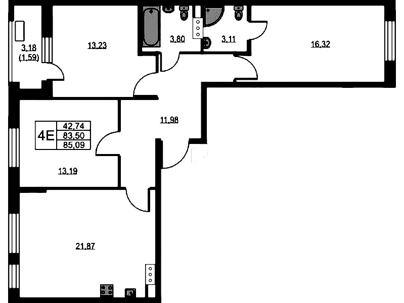 3-комнатная квартира 85.7 м², 7/10 эт., ЖК «VEREN NEXT Шуваловский»